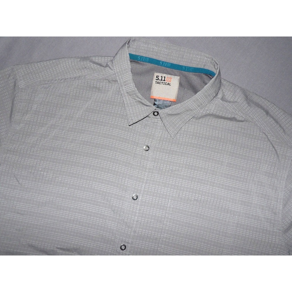 5.11‎ Tactical Short Sleeved Gray Check 100% Polyester Snap Shirt Men's XXL